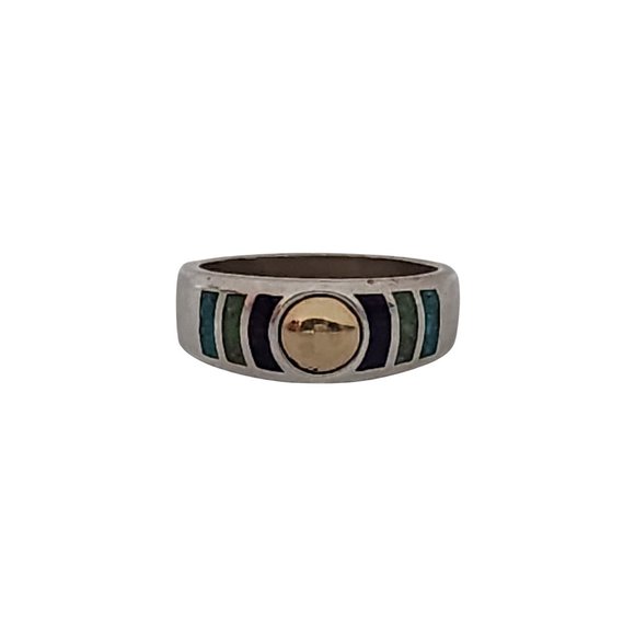 CCO Sterling Silver 14K Gold Accent Crushed Turquoise Band Ring Size 7 #16690 - Picture 1 of 8